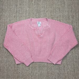 🩷 Haute Hippie 100% Cotton Chunky Knit Crop Sweater | Size L | Pink